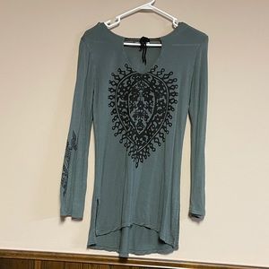 Gray Mandela boho long sleeve hippie yoga shirt